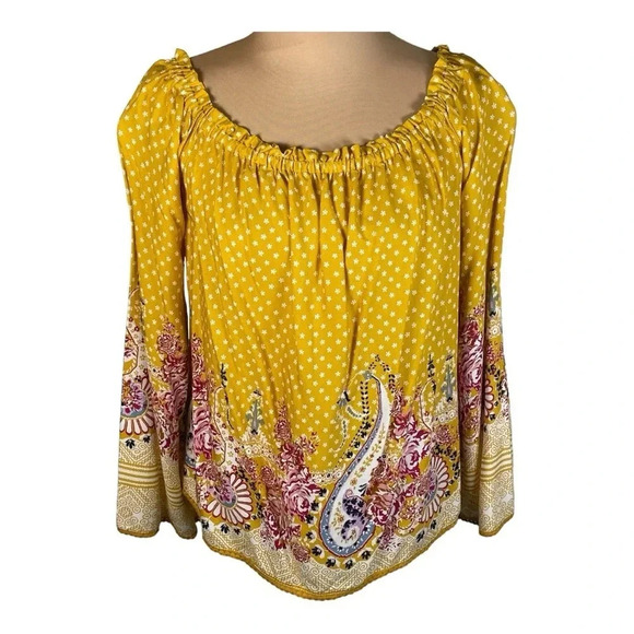 Wonderly Peasant‎ Boho Top Bell Sleeves Mixed Floral NWT Small - Picture 1 of 10